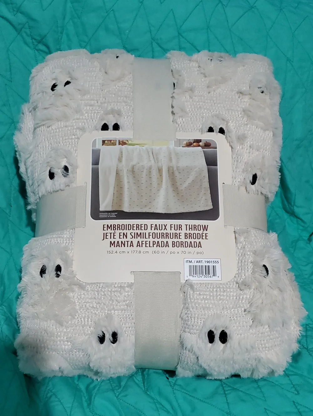 Embroidered Faux Fur Ghost Throw Blanket